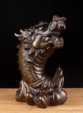 铜艺坊 全铜龙鱼摆件大号龙头月年年有鱼家居客厅办公桌装饰品