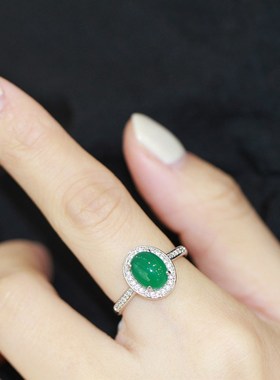 高贵椭圆玉髓人造宝石碧玉w戒指女冰种菠菜绿红玛瑙食指指环日韩