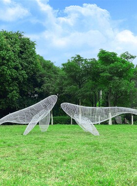 不锈钢镂空鲸鱼雕塑n发光海豚网格编织售楼部酒店大厅展厅悬挂装