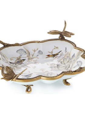 美式高档奢华摆件陶瓷镶铜水果盘子家居摆设欧式糖果碟纸巾盒相框