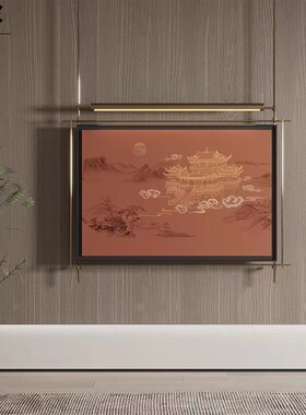 中式风金属杆发光壁画客厅沙发背景墙高级感壁饰壁V灯玄关茶室挂