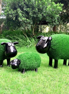 户外公园林景观仿真动物雕塑卡通植草羊玻璃钢摆件草皮羊装饰小品