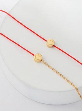 微笑红绳手链金色极细红手绳别致百搭通勤本命年幸运配饰不掉色
