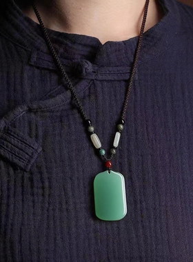 天然和田玉牌青玉吊坠平安无事牌