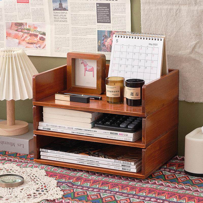 桌面置物实木收纳架a4纸文件木质多层书柜办公室茶具杯子收纳盒子,淘宝优惠券,粉丝福利购,淘宝优惠卷