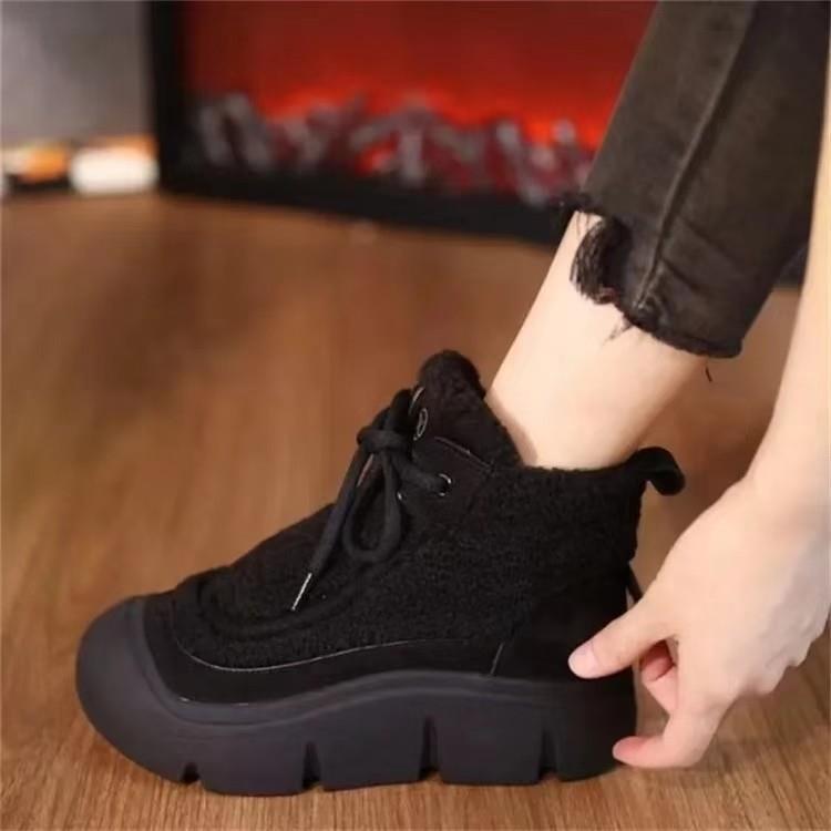 厚底绒面雪地靴加绒加厚雪地棉短靴2024冬季新款防滑面包鞋女爆款 - 图0