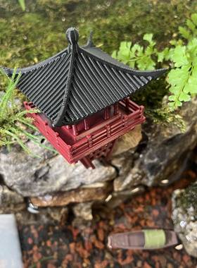 万景楼微景观水陆缸假山盆景国风摆件古建筑悬空亭人物小吊脚楼