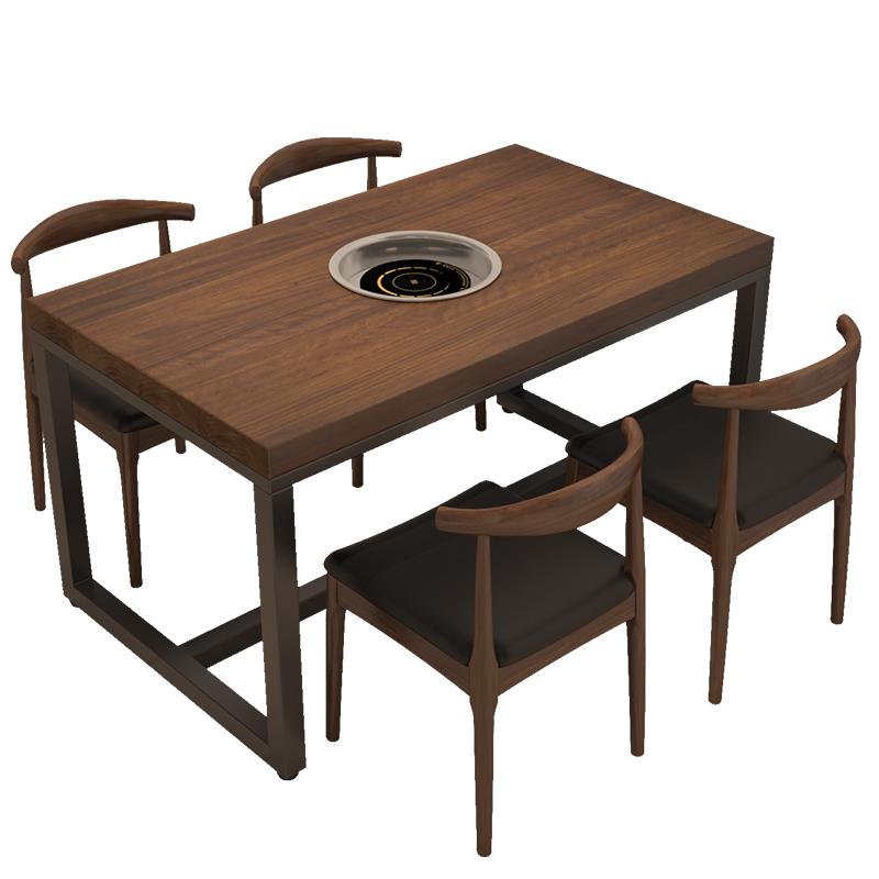 实木火锅桌带电磁炉一体餐桌商用串串烤肉店长方形桌多功能长条桌 - 图3