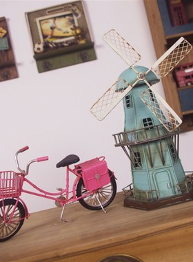 复古文艺风美式乡村风格 铁艺风扇模型 办公室摆件隔板西餐厅装饰