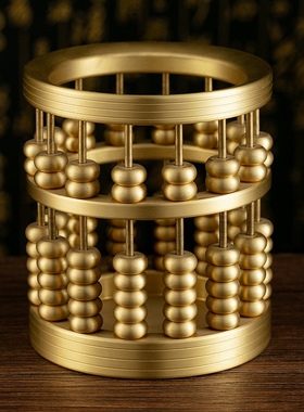 黄铜算盘招财笔筒中式家用书房办公室创意桌面摆件家居装饰品