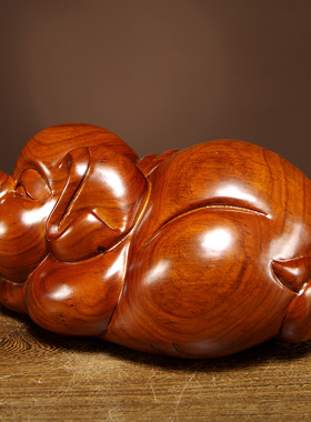 花梨木雕生肖福猪摆件实木质家居客厅电视柜装饰办公室送礼工艺品