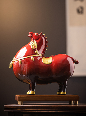 唐马摆件招财陶瓷马新中式客厅酒柜装饰办公室玄关桌面工艺品摆设