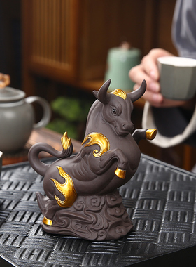 招财生肖牛玄关客厅办公室酒柜家居装饰摆件茶室茶桌紫砂茶宠可养