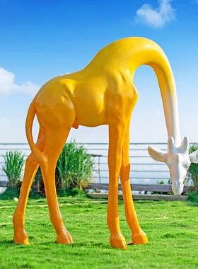 户外园林景观大型长颈鹿玻璃钢雕塑景区公园售楼部美陈装饰大摆件