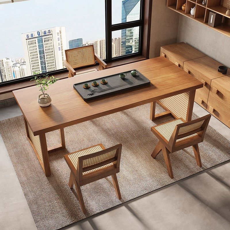 阳台茶桌椅组合家用轻奢原木茶桌办公室新中式藤编国潮大板茶台,淘宝优惠券,粉丝福利购,淘宝优惠卷
