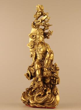 黄铜观音菩萨摆件家用供奉佛像水月观音月亮观音铜像