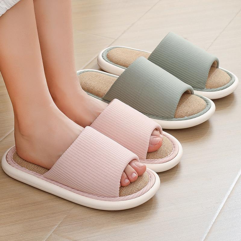 Linen slippers for women indoor silent cotton and linen confinement shoes fabric wood floor bedroom living room home slippers home