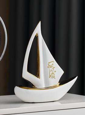 简约设计树脂一帆风顺复古帆船摆件红酒架客厅装饰酒柜乔迁装饰品