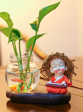 创意家居摆件g四不小和尚装饰品客厅插花水培绿萝花瓶办公桌小摆