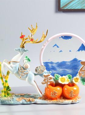 北欧客厅流沙漏画 画玄关鹿摆件电视柜酒柜结婚搬家平安喜乐乔迁