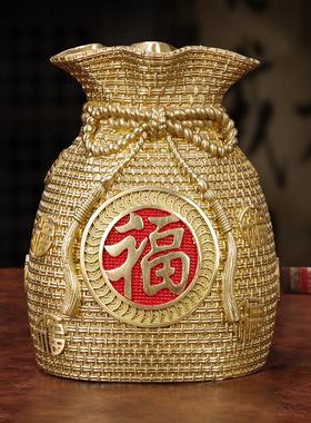 招财金钱袋黄铜存钱罐办公室桌家居室内客厅书房开业送礼装饰摆件