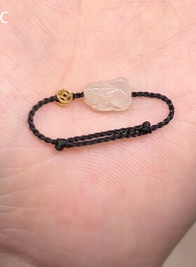 mini小貔貅黑绳戒指男女手工编织小众设计高级感闺蜜礼物简约指环