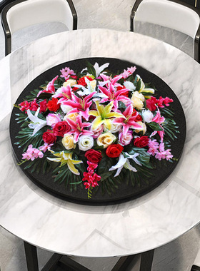 大型酒店餐桌花摆件花绢花装w饰花插花饭店圆桌花电动转盘餐桌花