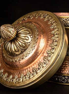 尼泊尔西藏特色工艺品手工铜壶糌粑盒藏式摆件茶室民宿装饰收藏