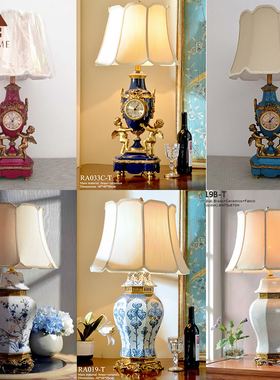 欧式美式陶瓷配铜水晶镶铜别墅奢华客厅装饰台灯摆件 床头柜灯饰