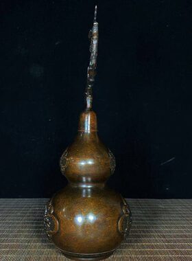 古玩收藏纯铜龙凤呈祥八卦开口葫芦铜器工艺品家居办公室玄关摆件