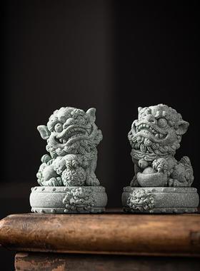 中式唐狮元宝绣球茶宠摆件国潮石狮子一对石鼓底座客厅桌面装饰品