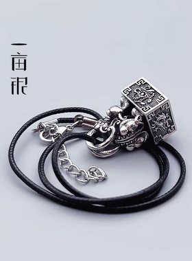 S925纯银貔貅方形吊坠古做旧民族