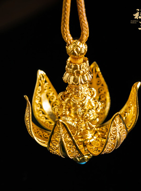 祥运古法鎏金《黄财神》花开祥运系列镀真金新中式吊坠送朋友礼赠