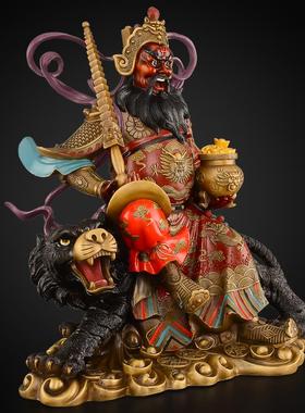 黄铜赵公明摆件家用店铺供奉武财神赵公明骑虎神像五路财神大号