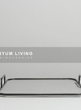 简约现代轻奢家居皮革金属托盘收纳置物L盘摆件样板房间软装饰品