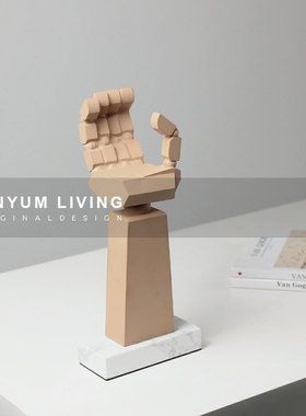 样板间民宿酒店大理石底座t装饰摆饰现代创意艺术机械手造型收纳