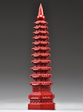 红色桃木雕刻11层文昌塔摆件实木11层I文昌塔红木家居办公室工艺