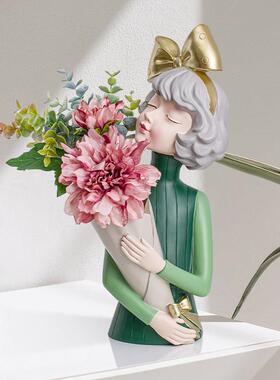 蝴蝶结捧花女孩摆件高级感客厅玄关花瓶摆设装饰品乔迁生日礼物