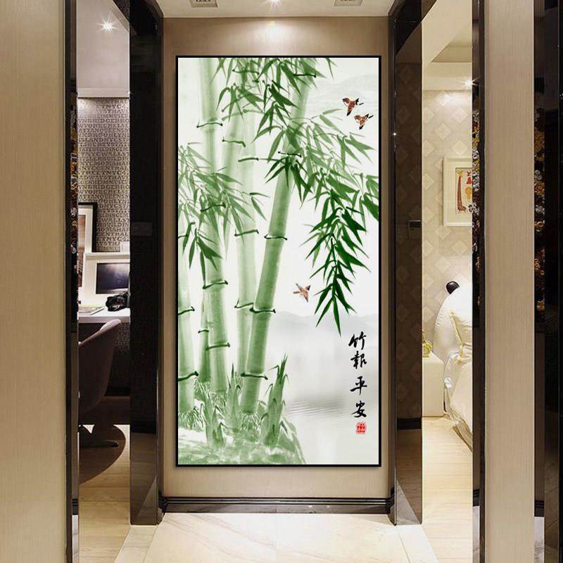 竹报平安玄关钻石画新款2023年客厅挂画竹子点贴砖石画竖版十字绣,淘宝优惠券,粉丝福利购,淘宝优惠卷
