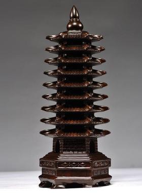 实木文昌塔摆件黑檀木质塔雕刻九层9层塔办公玄关装饰摆设工艺品