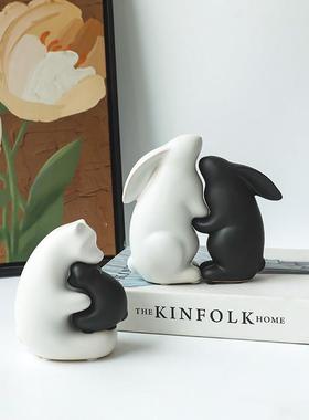 电镀银陶瓷动物摆件黑白素色创意家居客厅办公室前台玄关装饰物品