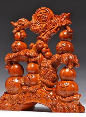 花梨木雕葫芦摆件五福临门家居饰品新房客厅玄关酒柜乔迁新居礼品