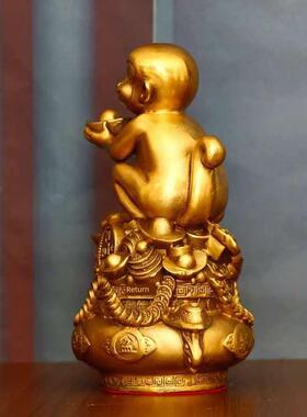 铜猴子摆件纯铜金猴献宝福猴客厅办公室桌面装饰礼品生肖猴聚宝猴