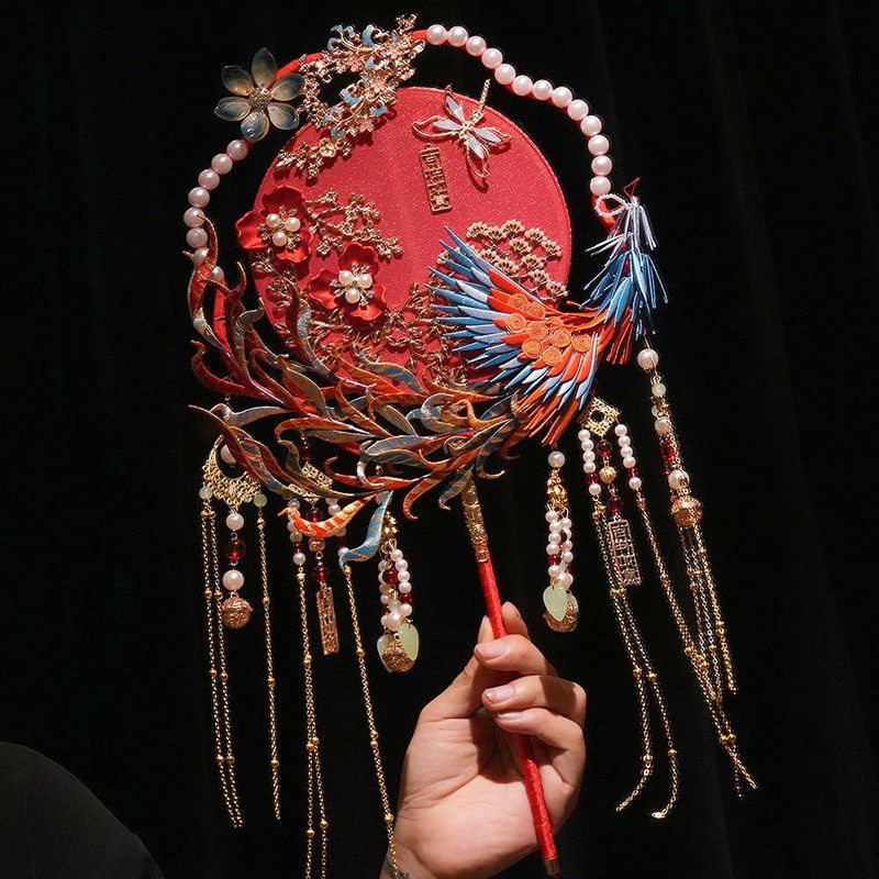 刺绣非遗缠花新娘结婚款团扇成品出嫁diy材料包高级中式婚礼喜扇,淘宝优惠券,粉丝福利购,淘宝优惠卷