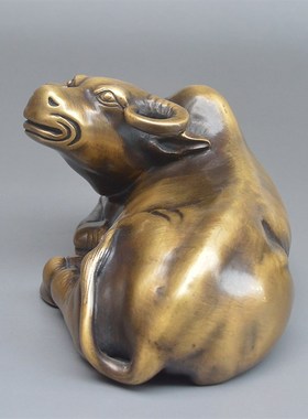 纯铜实心卧牛摆件全铜招财生肖牛客D厅博物架办公室桌面装饰工艺