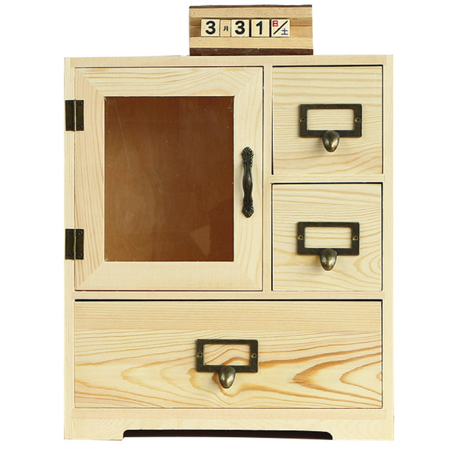 Creative desktop cosmetic storage box solid wooden storage cabinet wooden desk drawer storage box storage box