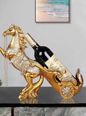 欧式创意双战马红酒架子摆件家用客厅高档时尚现代轻奢酒柜装饰品