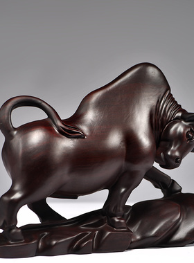 黑檀牛摆件黑色木牛中式实木雕刻木质华尔街牛客厅装饰送礼工艺品