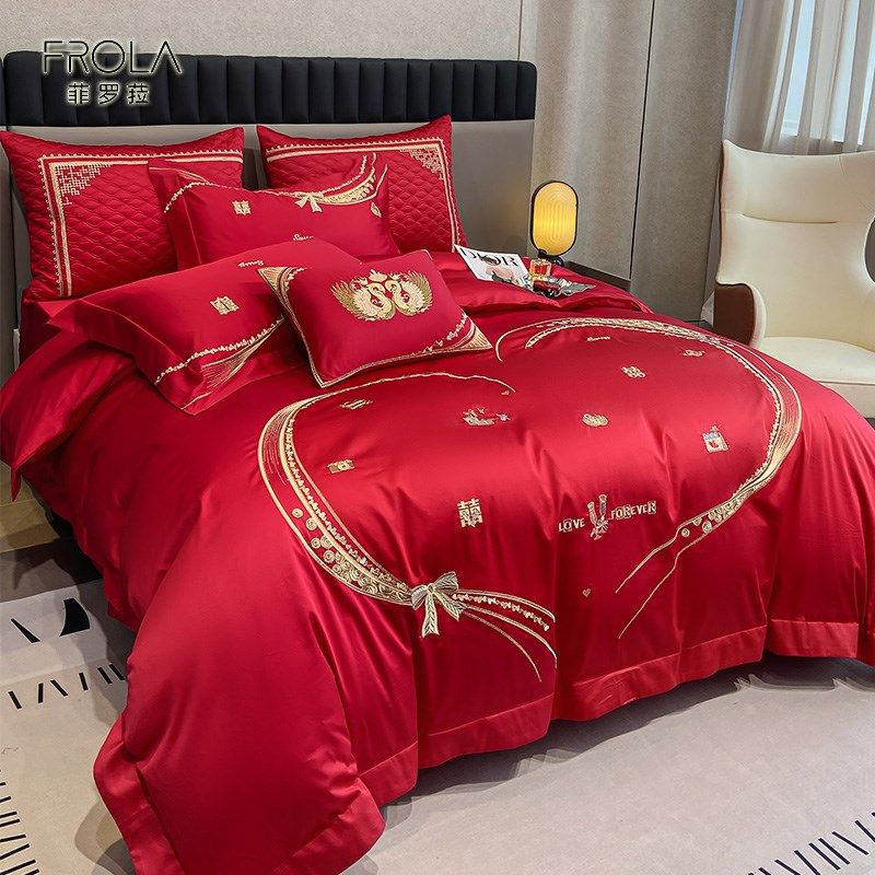 以爱为名婚庆床品套件纯棉四件套新郎新娘结婚喜被全棉刺绣六件套,淘宝优惠券,粉丝福利购,淘宝优惠卷