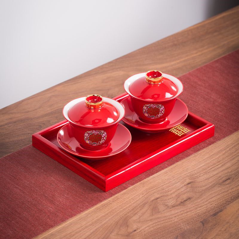 A couple gets married and talks about teacup set wedding red ceramic pair wedding cup bowl tea set dowry gift